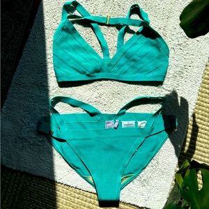 Herve Leger Teal Bikini Set